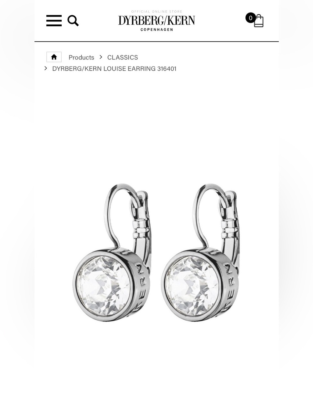 Dyrberg/Kern Silver Crystal Drop Earrings